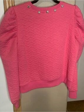 NWT Simply Southern Quilted Puff Sleeve Pullover - Pink - Jeweled Collar - XXL